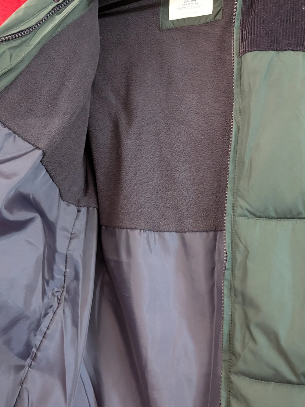 Men's Hooded Puffer Jacket in Dark Green and Black